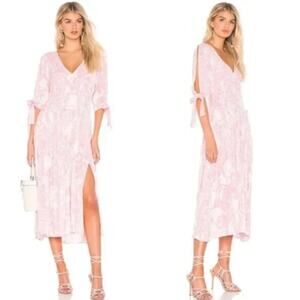 Free People Pink Floral Midi Dress Size 4 Tie Sleeve V-Neck Boho Vacation